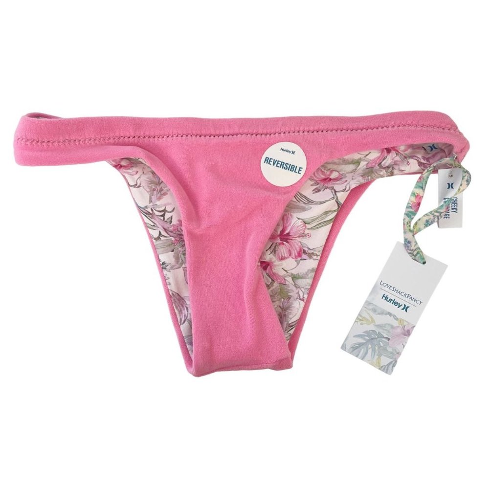 LoveShackFancy Hurley Hawaiian Hibiscus Terry Cheeky Bikini Bottoms MEDIUM NWOT